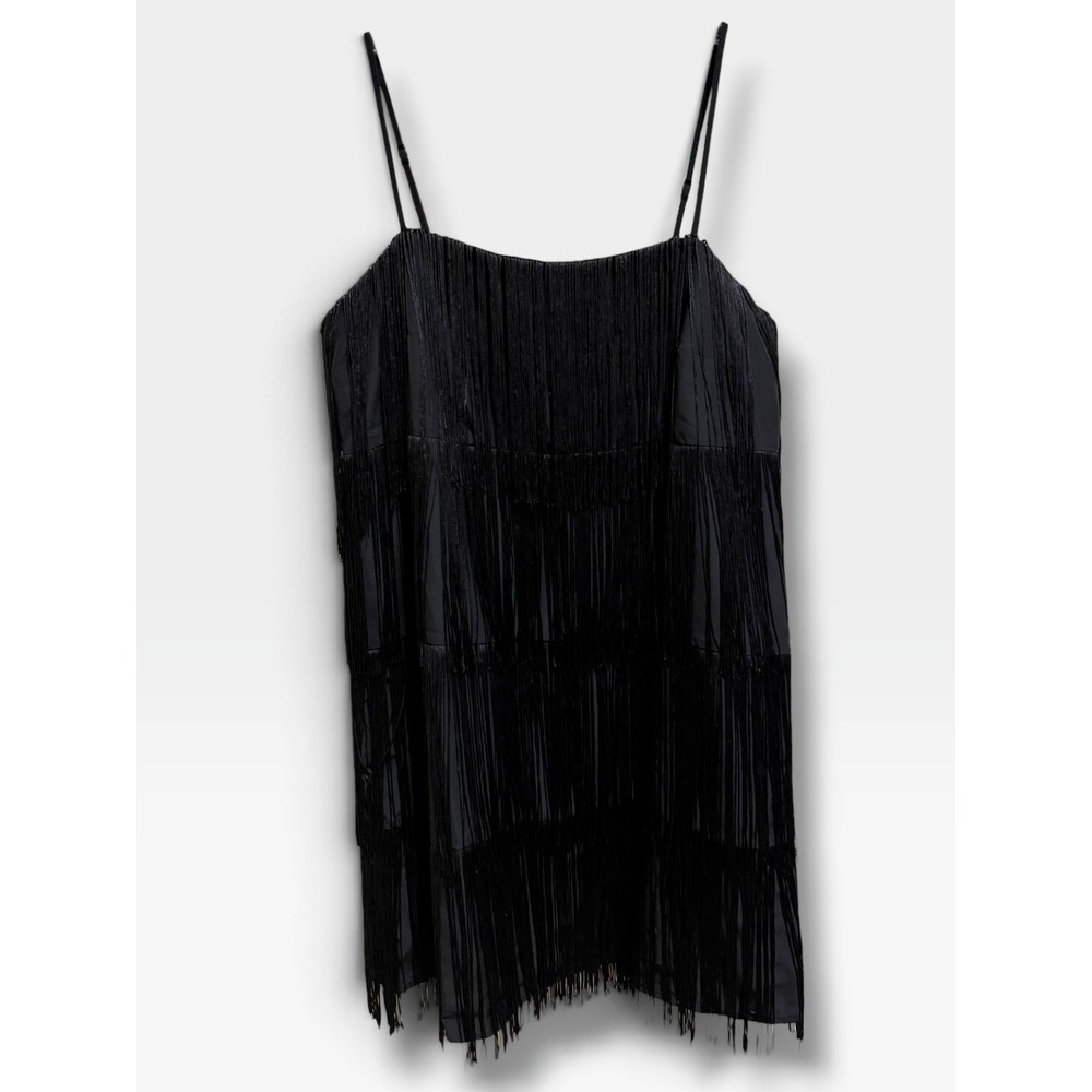 A New Day Black Fringe Tassel Mini Cocktail Party Dress Small S NEW Flapper